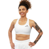a woman wearing a white sports bra top