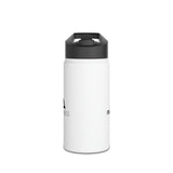 a white water bottle with a black lid